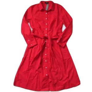 J. CREW Tie Waist Shirtdress Cotton Poplin Bright Cerise Red -- Sz 18